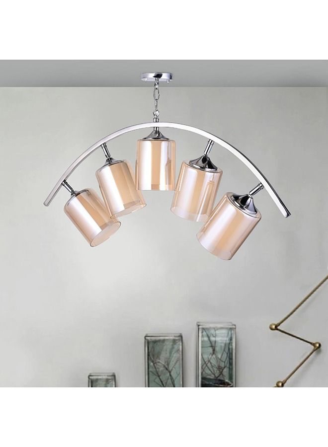 الروضة للإضاءة نجفة ايميليا ستانلس 5 لمبة | حديث ديكور LED E27 معلقة مصباح سقف اضاءة داخلية مصباح معلق دلاية سقف مودرن نجفة | مناسبة لأي غرفة | | اللون: كروم | المقاس: 54x80 سم - Image 5