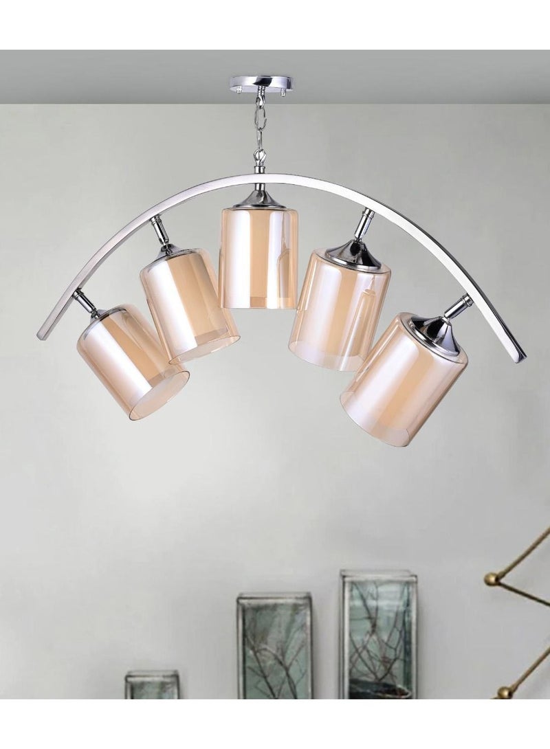 الروضة للإضاءة نجفة ايميليا ستانلس 5 لمبة | حديث ديكور LED E27 معلقة مصباح سقف اضاءة داخلية مصباح معلق دلاية سقف مودرن نجفة | مناسبة لأي غرفة | | اللون: كروم | المقاس: 54x80 سم - Image 2