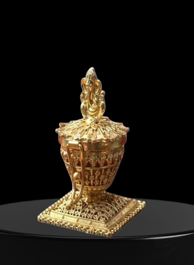 Denique Brass Sindoor Box Gold Plated Sidoor Box Ganesha Idol sindoor box/Wedding Gift/Pooja Accessory/Kumkum box(Square Stand Ganesh SindurDani) - Image 1