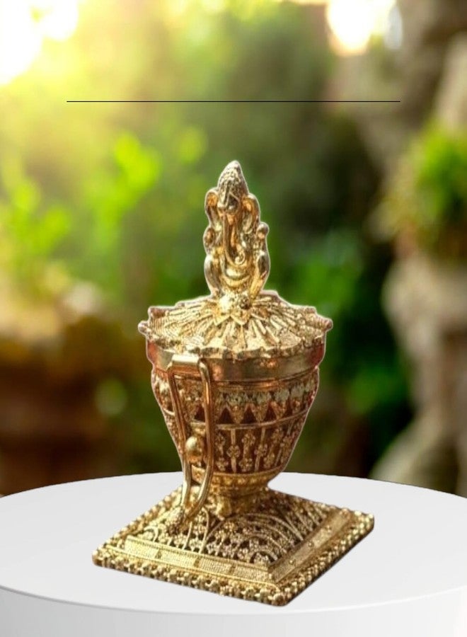 Denique Brass Sindoor Box Gold Plated Sidoor Box Ganesha Idol sindoor box/Wedding Gift/Pooja Accessory/Kumkum box(Square Stand Ganesh SindurDani) - Image 2