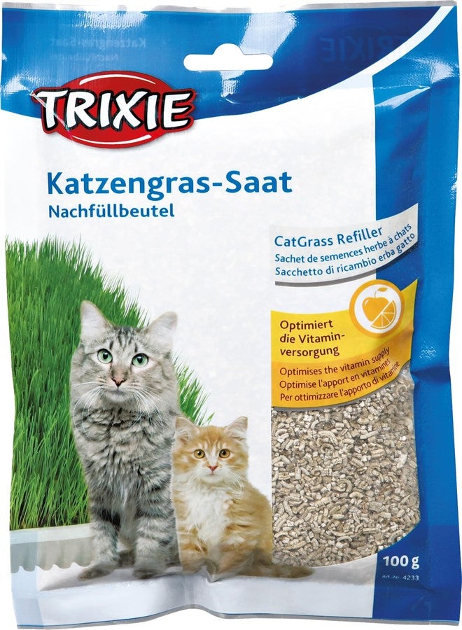 Trixie Cat Grass Seeds with Planter for Kittens & Cats - Soft, Vitamin-Rich, Easy to Grow, Nutritious & Natural Supplement Supporting Digestion & Overall Health, 100g - Image 1