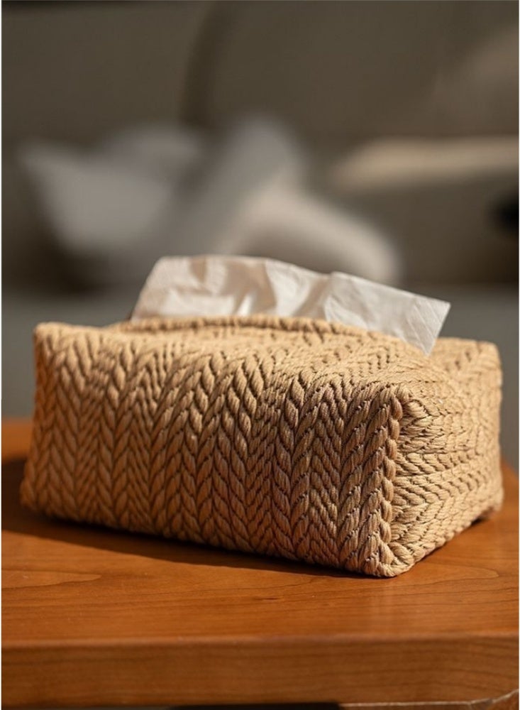 2 Pcs Knitted Tissue Box Set  Stylish Decorative Tissue Holder with Textured Design for Home Living Room Office Kitchen Perfect for Modern Home Decor(Milk White & Milk Coffee) - Image 4