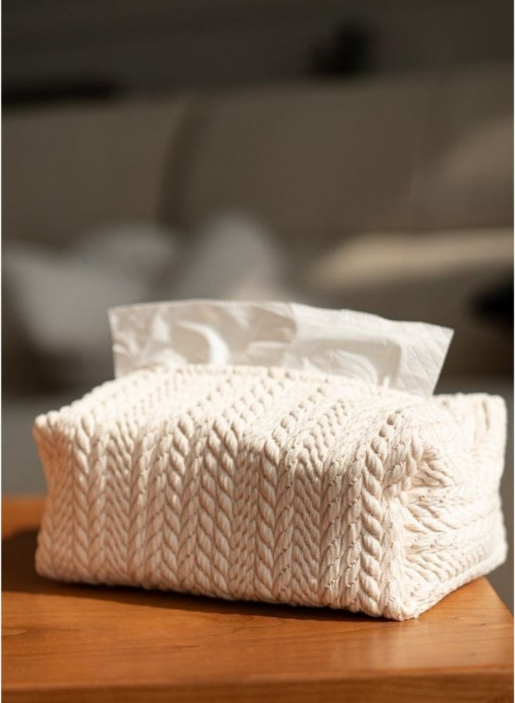 2 Pcs Knitted Tissue Box Set  Stylish Decorative Tissue Holder with Textured Design for Home Living Room Office Kitchen Perfect for Modern Home Decor(Milk White & Milk Coffee) - Image 3