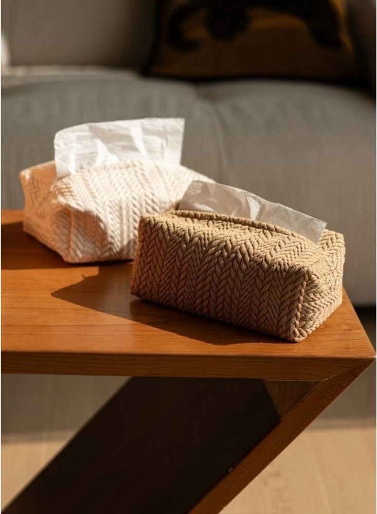 2 Pcs Knitted Tissue Box Set  Stylish Decorative Tissue Holder with Textured Design for Home Living Room Office Kitchen Perfect for Modern Home Decor(Milk White & Milk Coffee) - Image 1