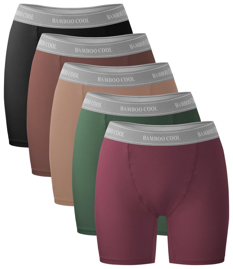 BAMBOO COOL Womens Boxer Briefs Boy Shorts Soft Stretch Panties for Women, 5-Pack - Image 1