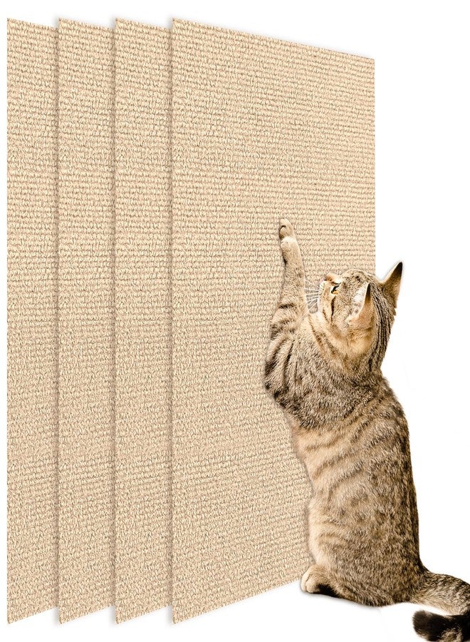 Hlimior 4 Pack Cat Scratch Mats 24”x16”, Self-Adhesive Trimmable Cat Scratching Post Carpet Cat Floor Scratching Pad Rug Cat Tree Replacement Parts Mat Cat Scratcher for Step Couch Furniture Protector(Beige) - Image 1