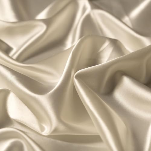 Filloxy Plain Silky Shine Satin Solid Fabric Material for Fashion Design Stitching Multiple Use Includes Dress, Pillow Cover, Designer Cloths, Home Decor Material - 44" Hight (CREAME, 2 Meter) - Image 2