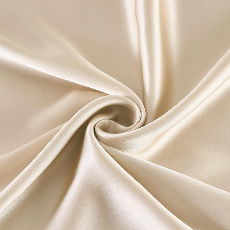 Filloxy Plain Silky Shine Satin Solid Fabric Material for Fashion Design Stitching Multiple Use Includes Dress, Pillow Cover, Designer Cloths, Home Decor Material - 44" Hight (CREAME, 2 Meter) - Image 1