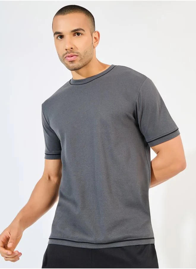 Styli Regular Fit Piping Detail Interlock T-Shirt
