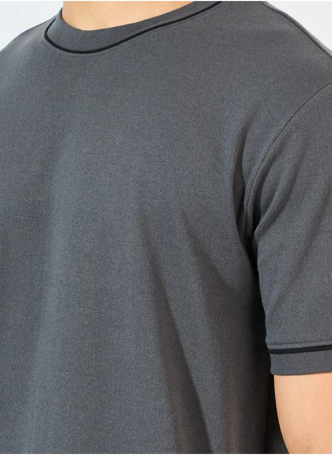 Styli Regular Fit Piping Detail Interlock T-Shirt
