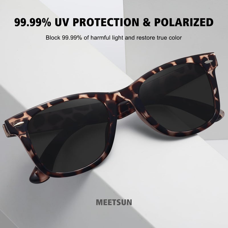 MEETSUN Retro Polarized Sunglasses for Women Men Classic Mirror Lens Driving Sun Glasses 100% UV Protection (3 Pack) Black/Brown Gradient/Leopard - Image 5