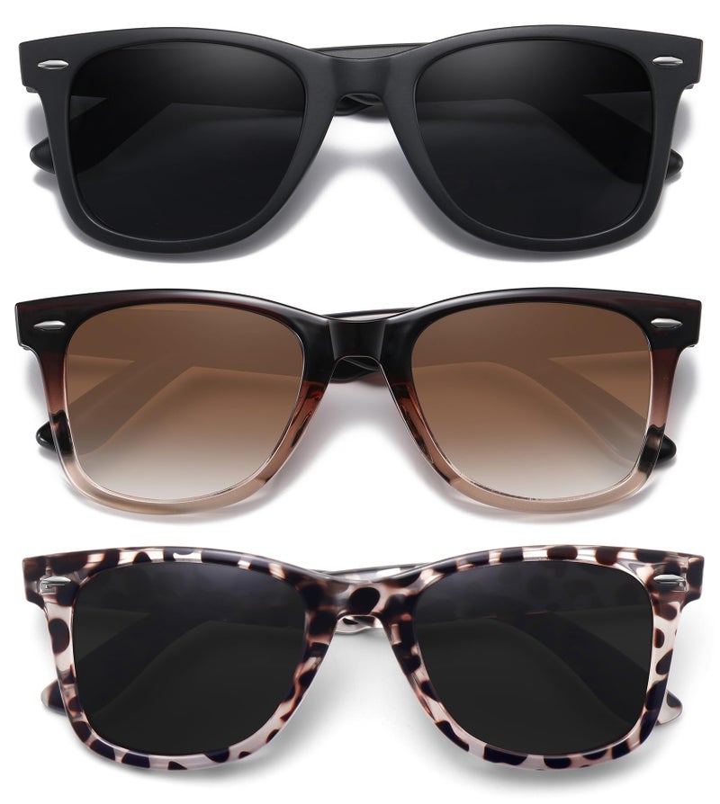 MEETSUN Retro Polarized Sunglasses for Women Men Classic Mirror Lens Driving Sun Glasses 100% UV Protection (3 Pack) Black/Brown Gradient/Leopard - Image 1