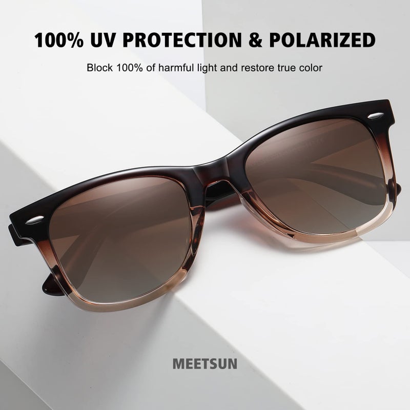 MEETSUN Retro Polarized Sunglasses for Women Men Classic Mirror Lens Driving Sun Glasses 100% UV Protection (3 Pack) Black/Brown Gradient/Leopard - Image 4