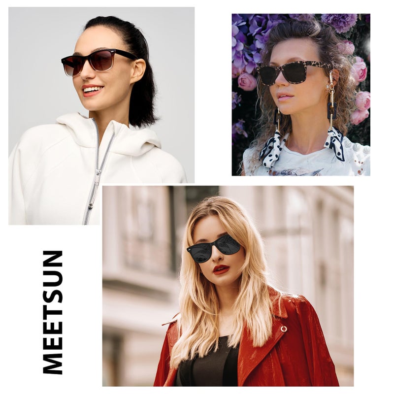 MEETSUN Retro Polarized Sunglasses for Women Men Classic Mirror Lens Driving Sun Glasses 100% UV Protection (3 Pack) Black/Brown Gradient/Leopard - Image 2