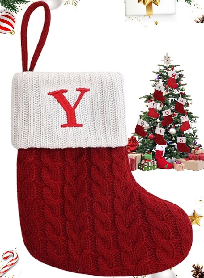 TAPIT Mini Christmas Stockings Small Xmas Stockings with Monogram Initial Classic Red White Xmas Decor for Mini Christmas Tree Fireplace Holiday Decor Party Favors Gift Stocking (Y) - Image 1
