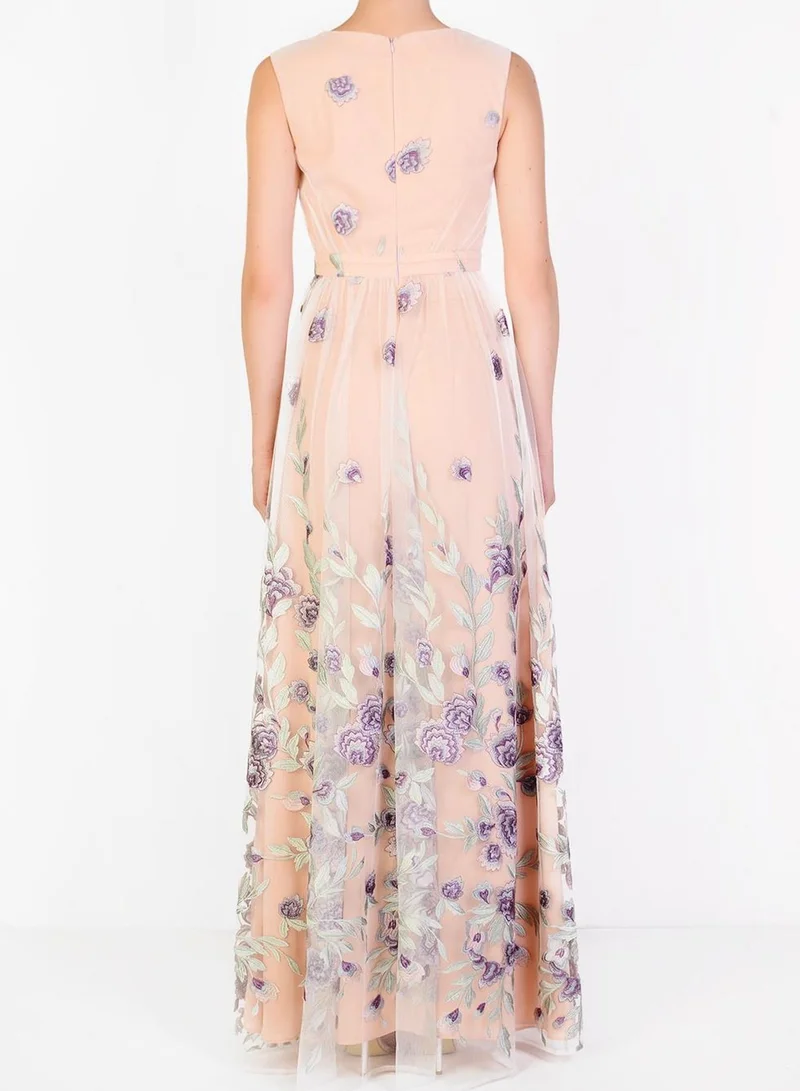 True Decadence Lena Nude Lilac Embroidered Sleeveless V-Neck Maxi Dress