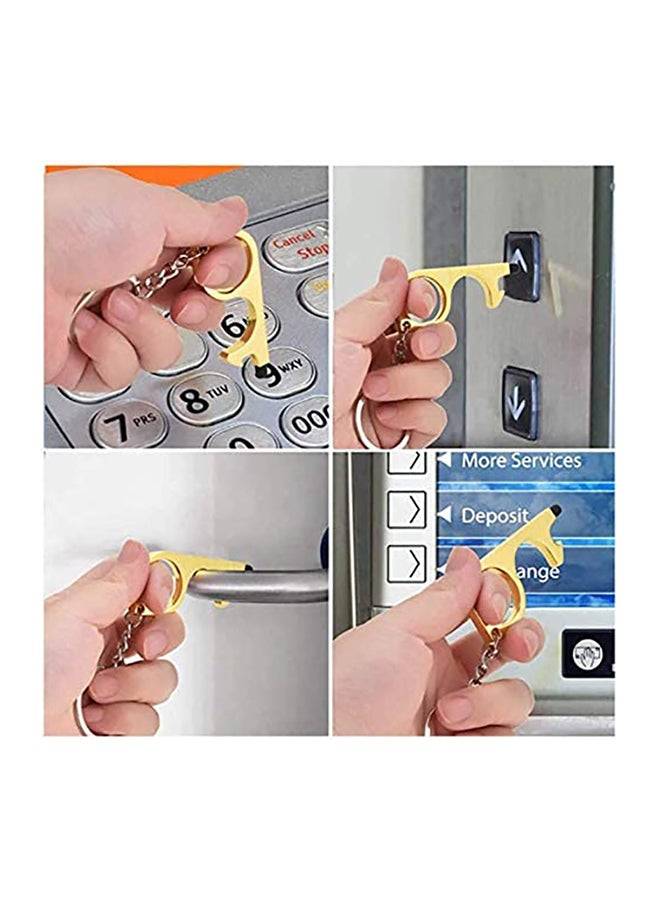 2-Piece Gold Silver Brass Stylus Keychain Tool 7cm Anti Touch Door Opener Non Contact Safety Handle for Public Elevator Screen EDC Multi Function Bottle Opener - Image 3