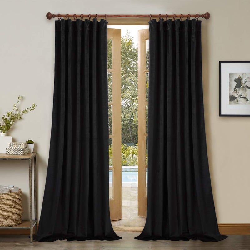 StangH Black Velvet Curtains 96 inches Long Blackout Curtains Thermal Insulated Patio Door Drapes, Noise Buffer Privacy Assured Panels for Living Room/Bedroom, W52 x L96, 2 Panels - Image 1