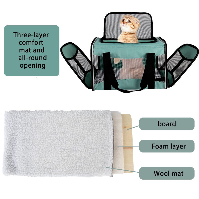 Top tasta Cat Carrying Case - Pet Carrier, Up to 30Lbs Soft Sided Protable and Breathabl Pet Travel Carrier, Pet Travel Carrier Removable Fleece Pad, Collapsible for Large Cats Small Dogs(X-Large, Green) - Image 3