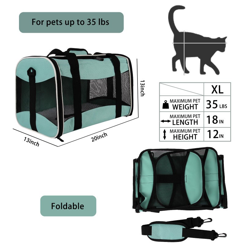 Top tasta Cat Carrying Case - Pet Carrier, Up to 30Lbs Soft Sided Protable and Breathabl Pet Travel Carrier, Pet Travel Carrier Removable Fleece Pad, Collapsible for Large Cats Small Dogs(X-Large, Green) - Image 2