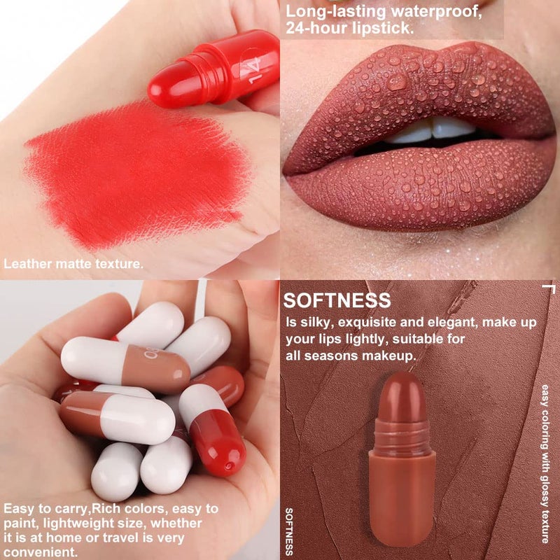 evpct 18Pcs Mini Pills Lipstick Capsule Set for Women Waterproof Long Lasting, Deep Red Matte Small Magic Permanent 24 Hour Lipstick Bulk Samples Sampler labiales mate 24 horas originales 01 - Image 5