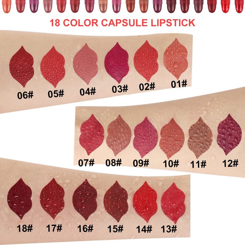 evpct 18Pcs Mini Pills Lipstick Capsule Set for Women Waterproof Long Lasting, Deep Red Matte Small Magic Permanent 24 Hour Lipstick Bulk Samples Sampler labiales mate 24 horas originales 01 - Image 3
