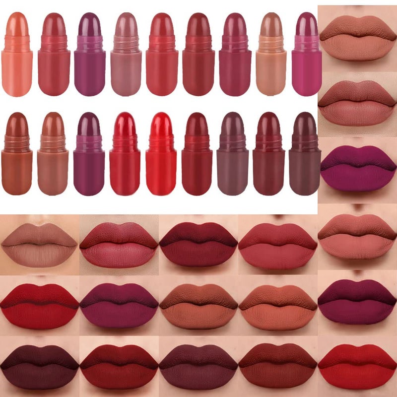 evpct 18Pcs Mini Pills Lipstick Capsule Set for Women Waterproof Long Lasting, Deep Red Matte Small Magic Permanent 24 Hour Lipstick Bulk Samples Sampler labiales mate 24 horas originales 01 - Image 1