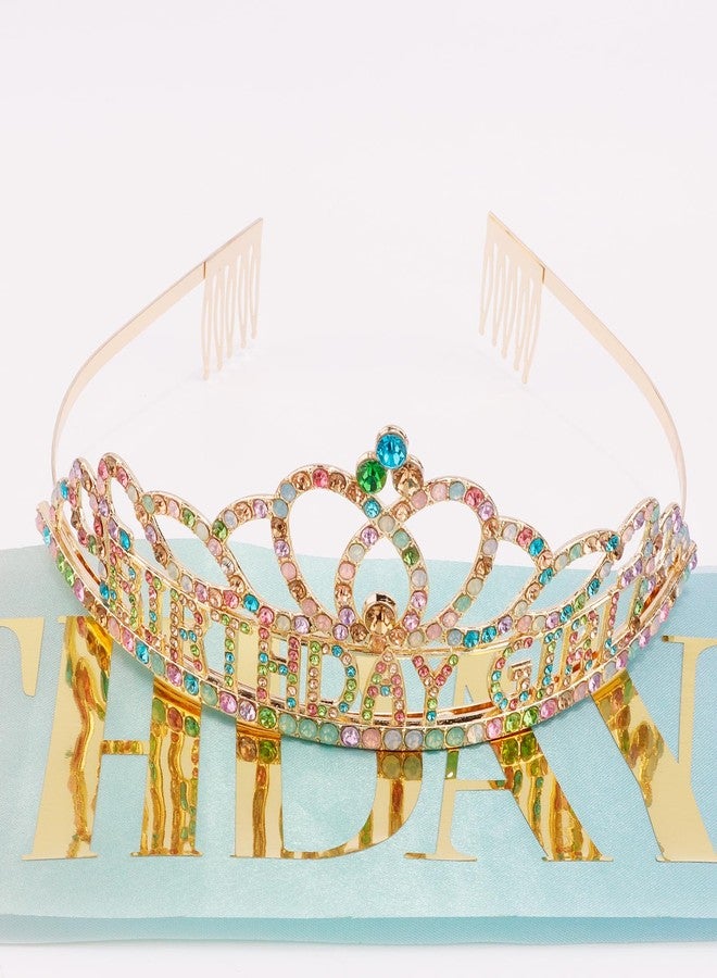 Chanaco Birthday Crown and Sash Set for Women, Gold, Hairband with 'Birthday Girl' Sash Rhinestone Tiara and Hair Accessories for Party Favors, Ideal Gift for Adults - Image 5