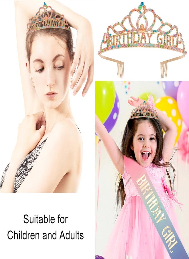 Chanaco Birthday Crown and Sash Set for Women, Gold, Hairband with 'Birthday Girl' Sash Rhinestone Tiara and Hair Accessories for Party Favors, Ideal Gift for Adults - Image 4
