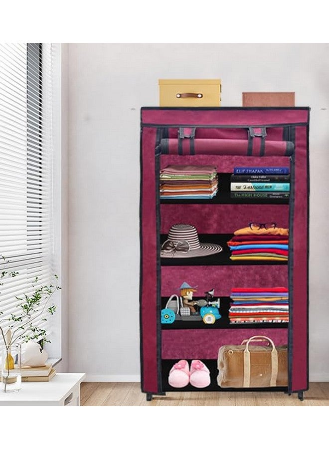 ROBMOB 12 Layer Collapsible Wardrobe Clothes Storage Rack Quick Wardrobe Maximize Your Space with Style for Multipurpose Use, Foldable, Collapsible Fabric Organizer (Maroon, Metal) - Image 5