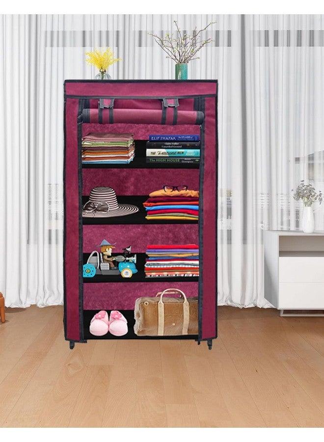 ROBMOB 12 Layer Collapsible Wardrobe Clothes Storage Rack Quick Wardrobe Maximize Your Space with Style for Multipurpose Use, Foldable, Collapsible Fabric Organizer (Maroon, Metal) - Image 3