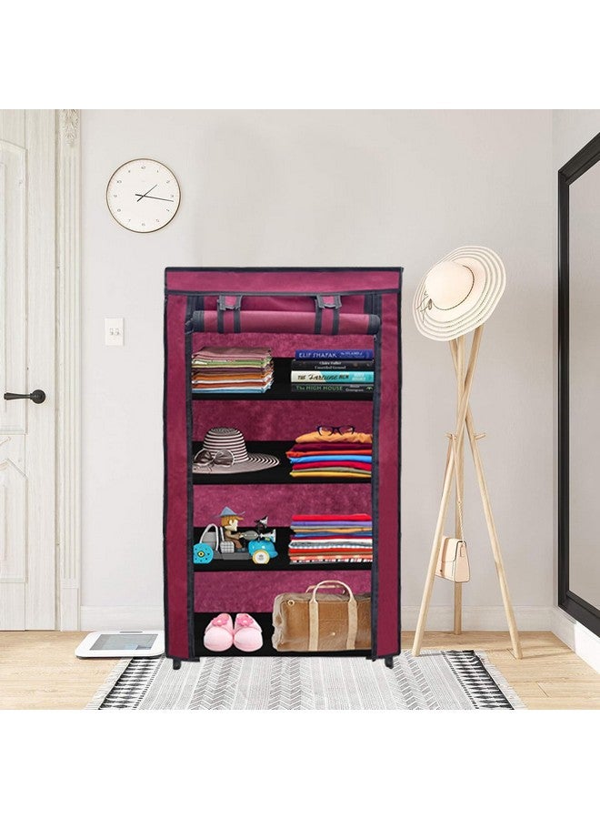 ROBMOB 12 Layer Collapsible Wardrobe Clothes Storage Rack Quick Wardrobe Maximize Your Space with Style for Multipurpose Use, Foldable, Collapsible Fabric Organizer (Maroon, Metal) - Image 2