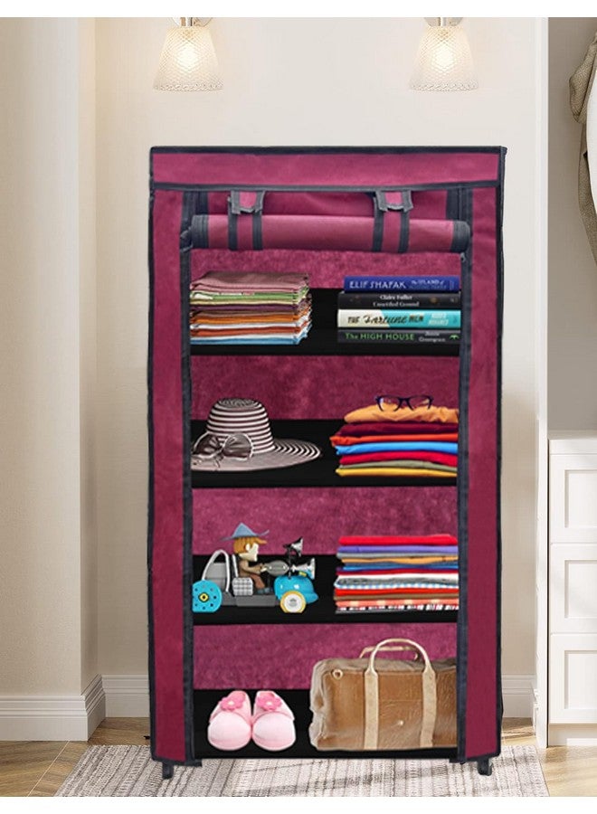 ROBMOB 12 Layer Collapsible Wardrobe Clothes Storage Rack Quick Wardrobe Maximize Your Space with Style for Multipurpose Use, Foldable, Collapsible Fabric Organizer (Maroon, Metal) - Image 4