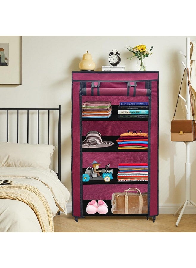 ROBMOB 12 Layer Collapsible Wardrobe Clothes Storage Rack Quick Wardrobe Maximize Your Space with Style for Multipurpose Use, Foldable, Collapsible Fabric Organizer (Maroon, Metal) - Image 1