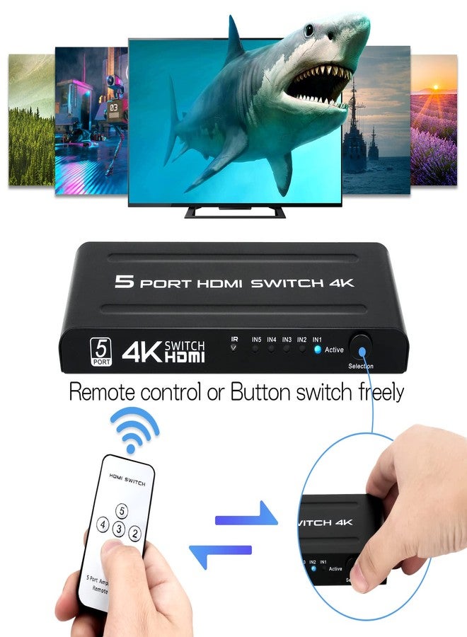 DGODRT 4K@30Hz HDMI Switch 5 Ports, 5 in 1 Out HDMI Switcher Selector Box with IR Remote & Support Auto Switch, 4K HDR, HDCP, 3D, 1080P for HDTV, Projector, Xbox, Blu-ray, PS3/4 - Image 4