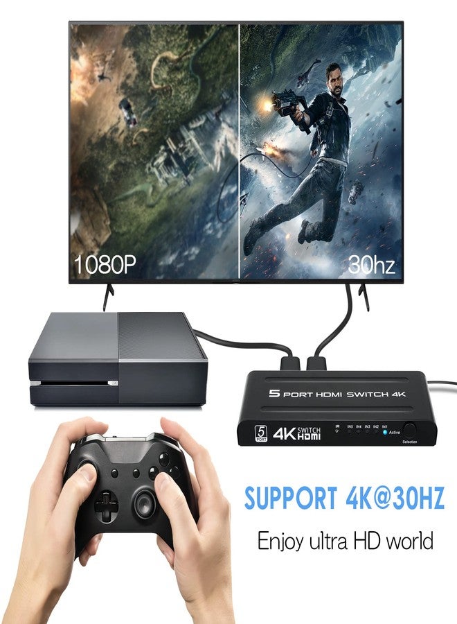 DGODRT 4K@30Hz HDMI Switch 5 Ports, 5 in 1 Out HDMI Switcher Selector Box with IR Remote & Support Auto Switch, 4K HDR, HDCP, 3D, 1080P for HDTV, Projector, Xbox, Blu-ray, PS3/4 - Image 3