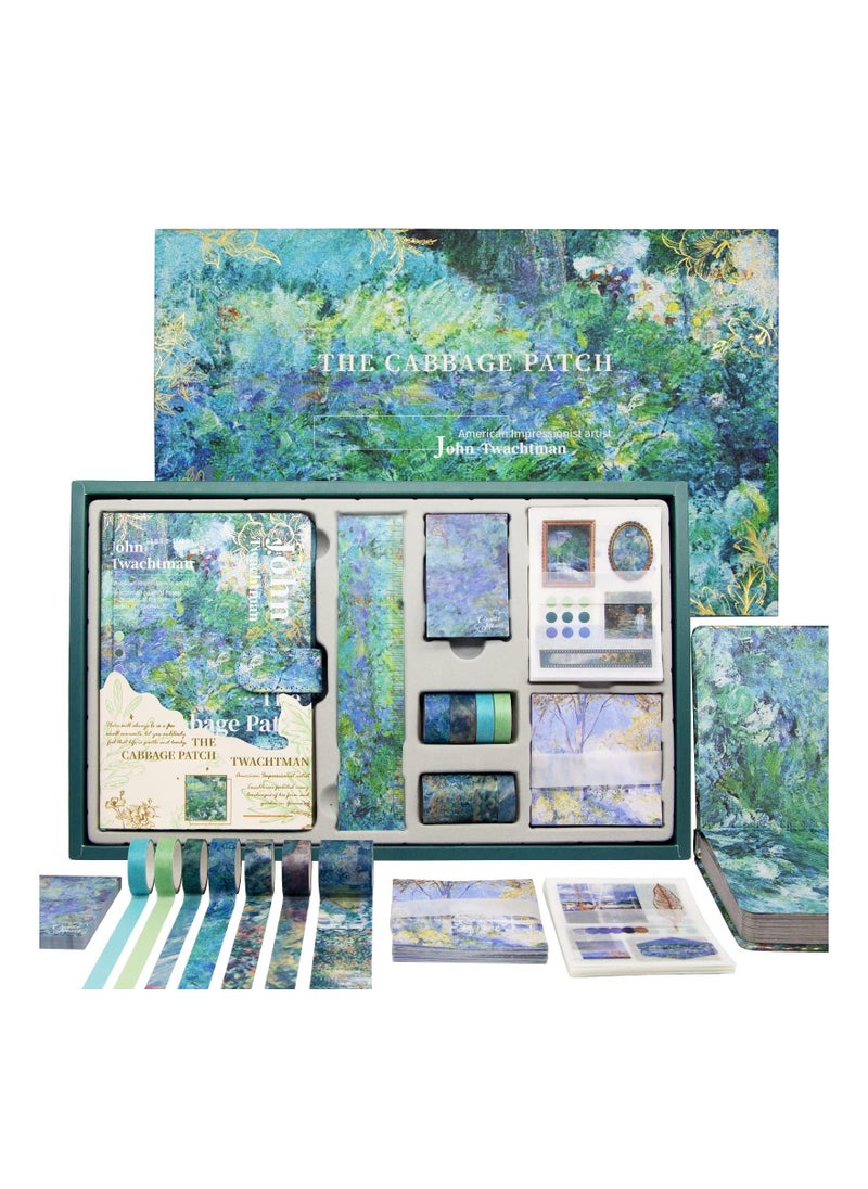 Generic - Scrapbook Kit Box with Notebook, 140PCS Custom Labels, Sticker Sheets, Sticky Notes, 7 Rolls Washi Tape and Ruler Set DIY for Gift, Journaling, Planner, (Water Lilies) - Image 1