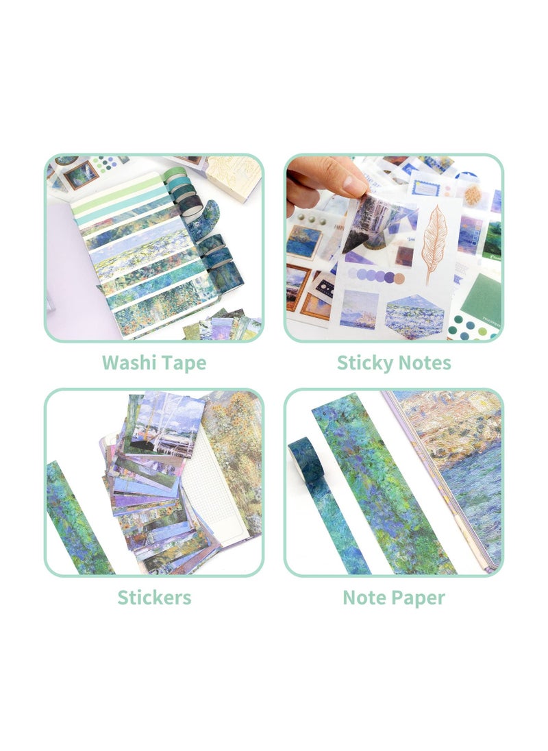 Generic - Scrapbook Kit Box with Notebook, 140PCS Custom Labels, Sticker Sheets, Sticky Notes, 7 Rolls Washi Tape and Ruler Set DIY for Gift, Journaling, Planner, (Water Lilies) - Image 1
