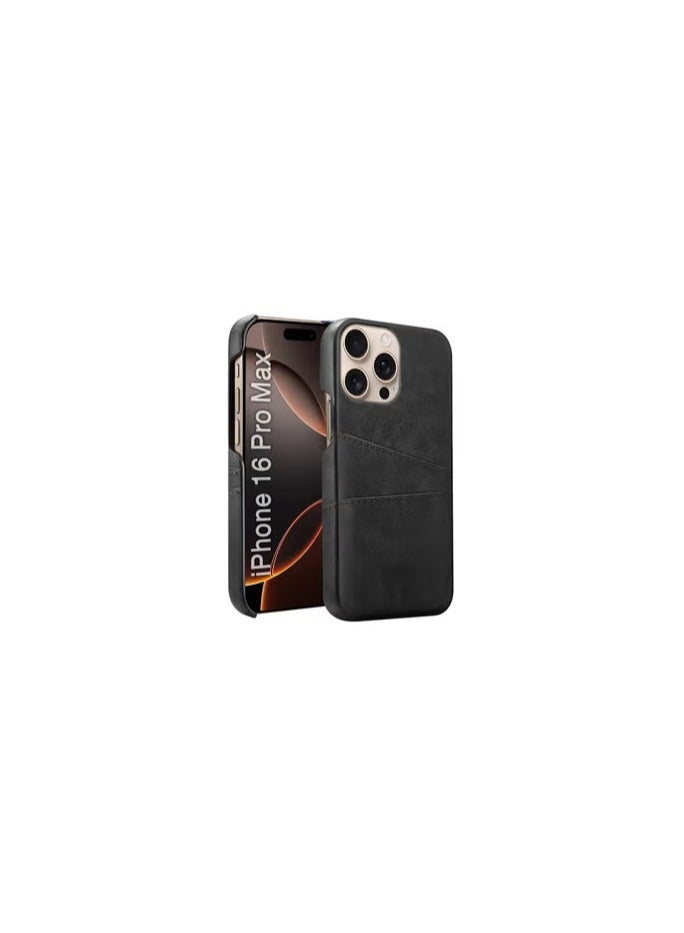 CATANES iPhone 16 Pro Max Case Cover Leather with Card Holder for Men Women Phone Case - Black  - Image 1