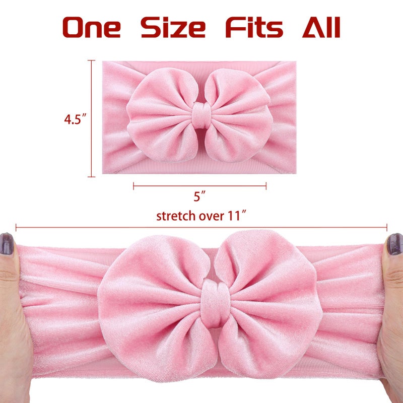 YanJie Hairband - Velvet Bows for Baby Girls, Soft Handmade Headbands, Ideal Gifts for Toddlers, Girls Infant, Kids, 2 Pack - Red, Pink - Image 5