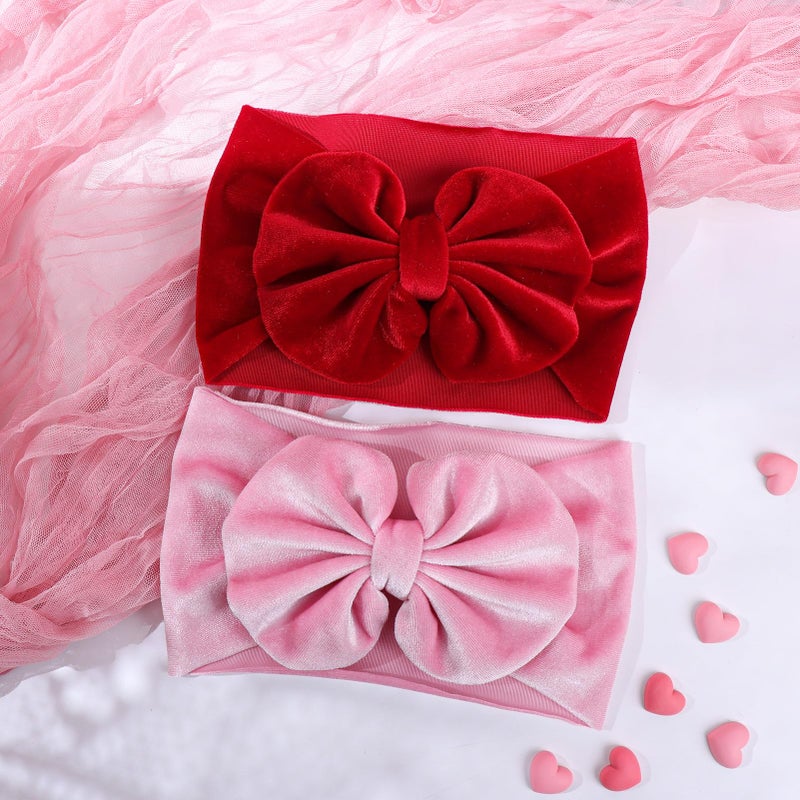 YanJie Hairband - Velvet Bows for Baby Girls, Soft Handmade Headbands, Ideal Gifts for Toddlers, Girls Infant, Kids, 2 Pack - Red, Pink - Image 4