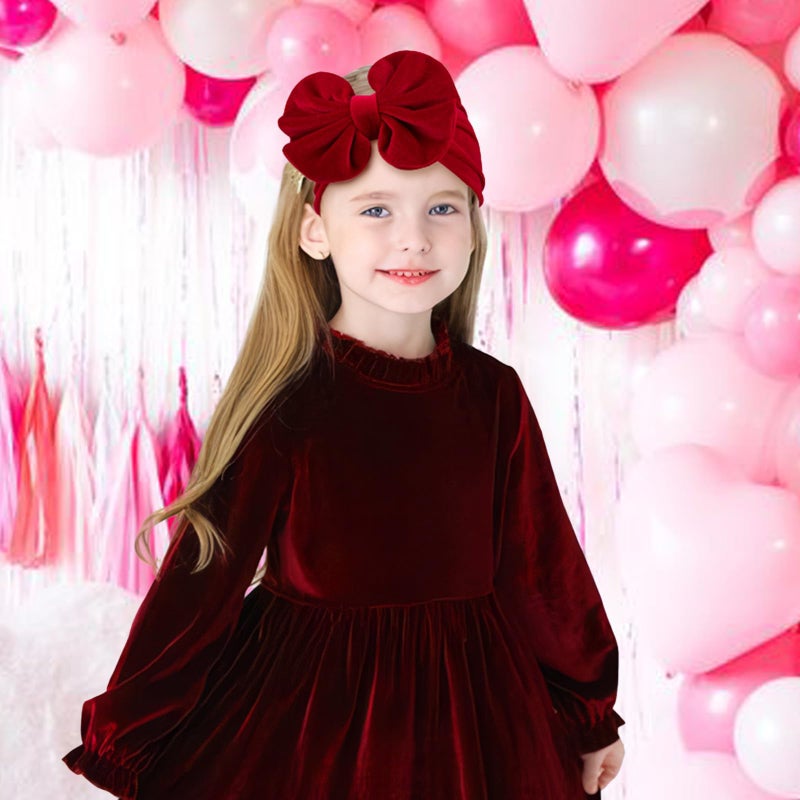 YanJie Hairband - Velvet Bows for Baby Girls, Soft Handmade Headbands, Ideal Gifts for Toddlers, Girls Infant, Kids, 2 Pack - Red, Pink - Image 3