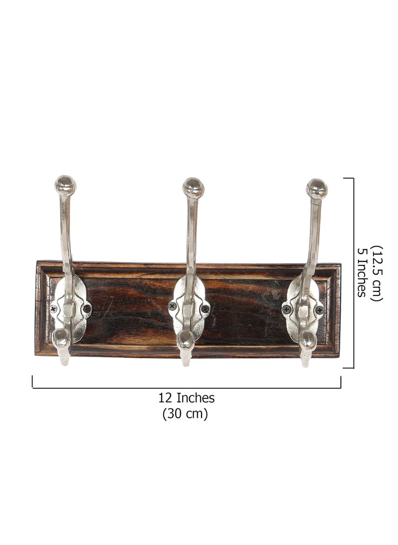 Two Moustaches Two Moustaches Designer Wall Mounted 3 Nickel Antler HooksHookrails with Mango WoodWooden Textured Brown Base Pack of 1  - Image 5