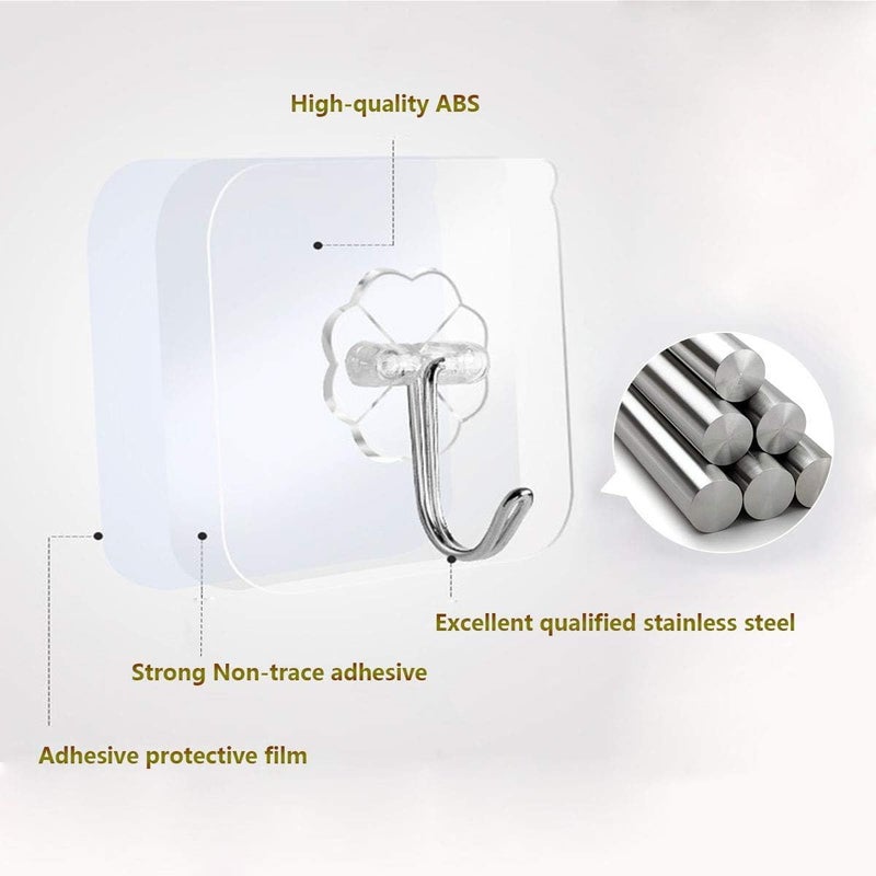 ARCK ARCK Adhesive Hooks 13.2LB(Max) Heavy Duty Self Adhesive Hooks Transparent Waterproof and Oilproof Wall Hooks for Kitchen Bathroom Shower Door Outdoor Home Improvement Utility Hook (Pack of 10) - Image 4