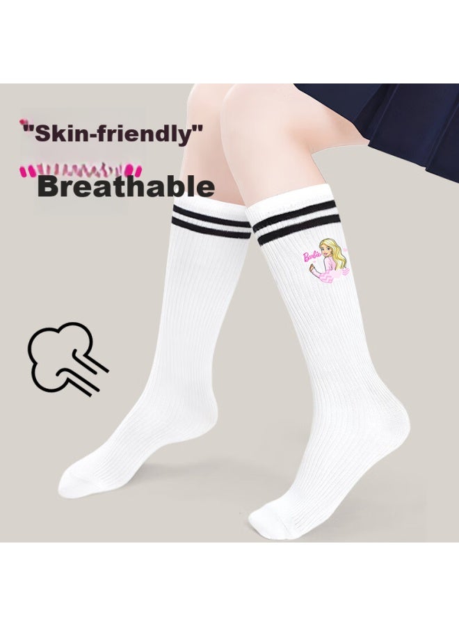 Barbie Girls' Mid-calf Socks, Children's Long Socks, Baby High Socks, Summer Little Girls' Preppy Style, Thin Spring And Autumn Long Socks - Image 2