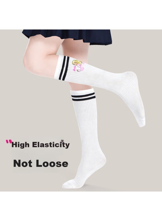 Barbie Girls' Mid-calf Socks, Children's Long Socks, Baby High Socks, Summer Little Girls' Preppy Style, Thin Spring And Autumn Long Socks - Image 3
