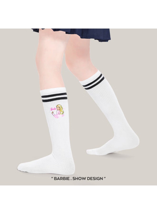 Barbie Girls' Mid-calf Socks, Children's Long Socks, Baby High Socks, Summer Little Girls' Preppy Style, Thin Spring And Autumn Long Socks - Image 4