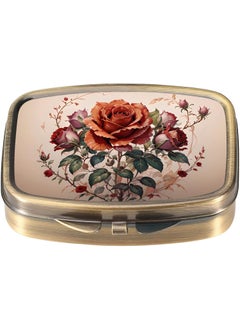 Dynippy Dynippy Pill Case Pill Box with Mirror Retro Pocket 2 Compartment Medicine Case Vitamin Pill Organizer for Pocket Purse and Travel (Flower 21) 