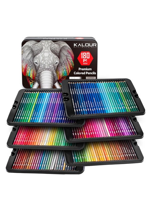 180 Colored Pencil Set for Adults Artists - Rich Pigment Soft Core -12 Metallic Pencil - Ideal for Coloring Drawing Sketching Shading Blending - Vibrant Color (Tin Case)