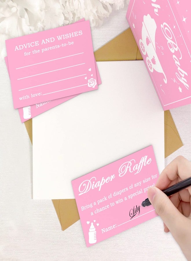 WNINK 50 Pcs Diaper Raffle Tickets with Box for Baby Shower, Diaper Raffle Card for Boy & Girls Gender Reveal Diaper Raffle Card Box for Baby Shower Games Party Decorations (Pink) - Image 3